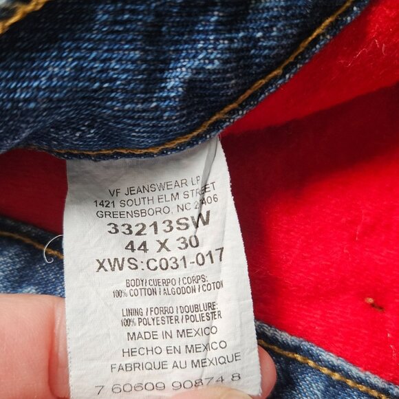 Wrangler Jeans Mens 44X30 Rugged Wear Red Fleece Lined Workwear Blue Denim - Picture 4 of 10